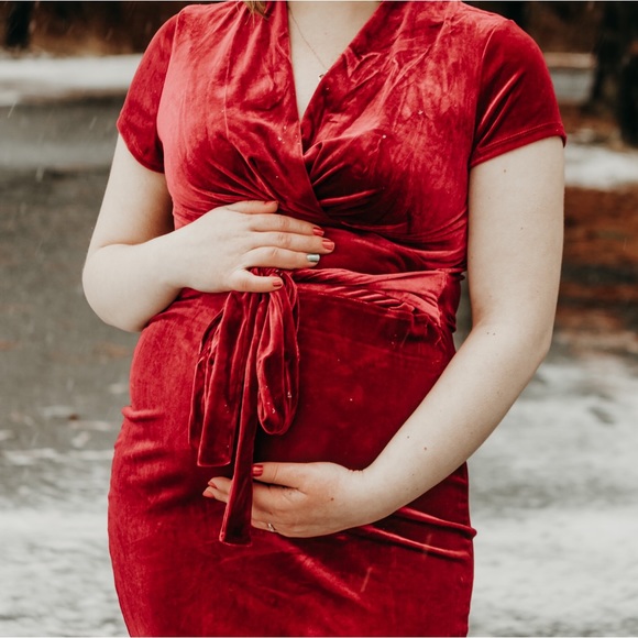 Maternity Dress - Red Velvet - Size 8-12 - Picture 1 of 3